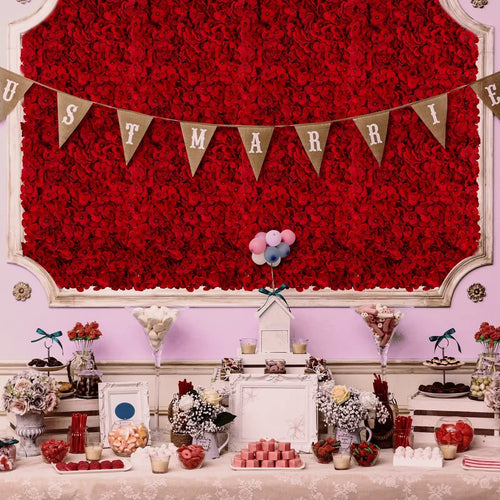 BLOSMON Red Hydrangea Flower Wall Panels Backdrop for Decor, 12 Pcs