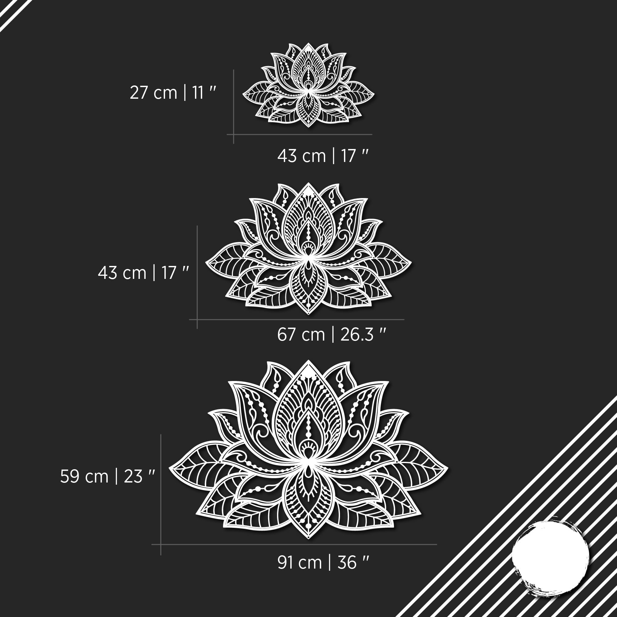 iwa concept 3D Mandala Metal Wall Decor | Lotus Flower Decoration for Homes | Bedroom Metal Wall Art | Office Decor | Living Room Decor | New Year Gift | (36" x 23" | 91 x 59 cm, Silver)