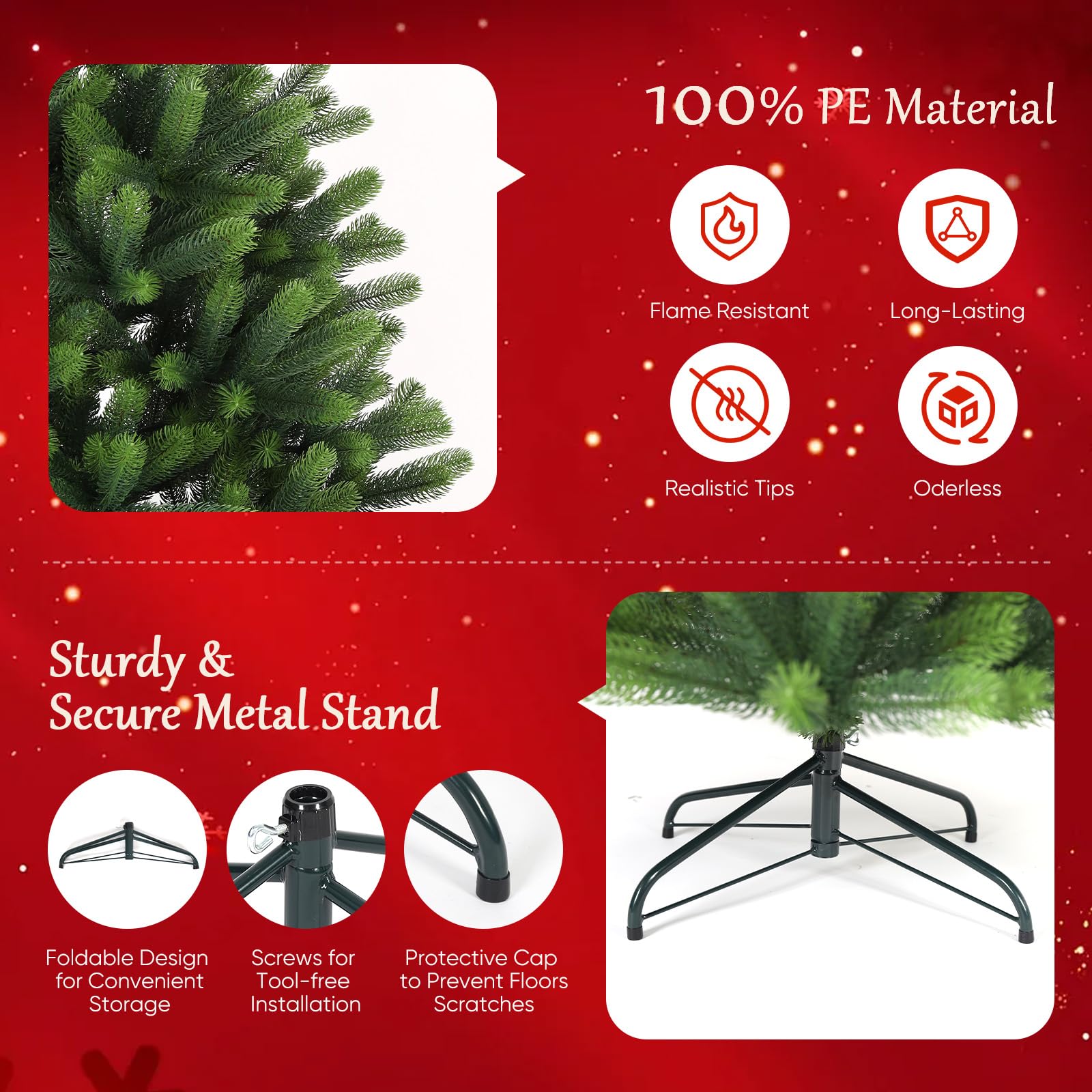 SALCAR 7ft Realistic Xmas Tree – Full & Bushy 100% PE Tips, Easy Setup with Sturdy Metal Stand, 210cm Artificial Christmas Tree for Indoor Festive Decor