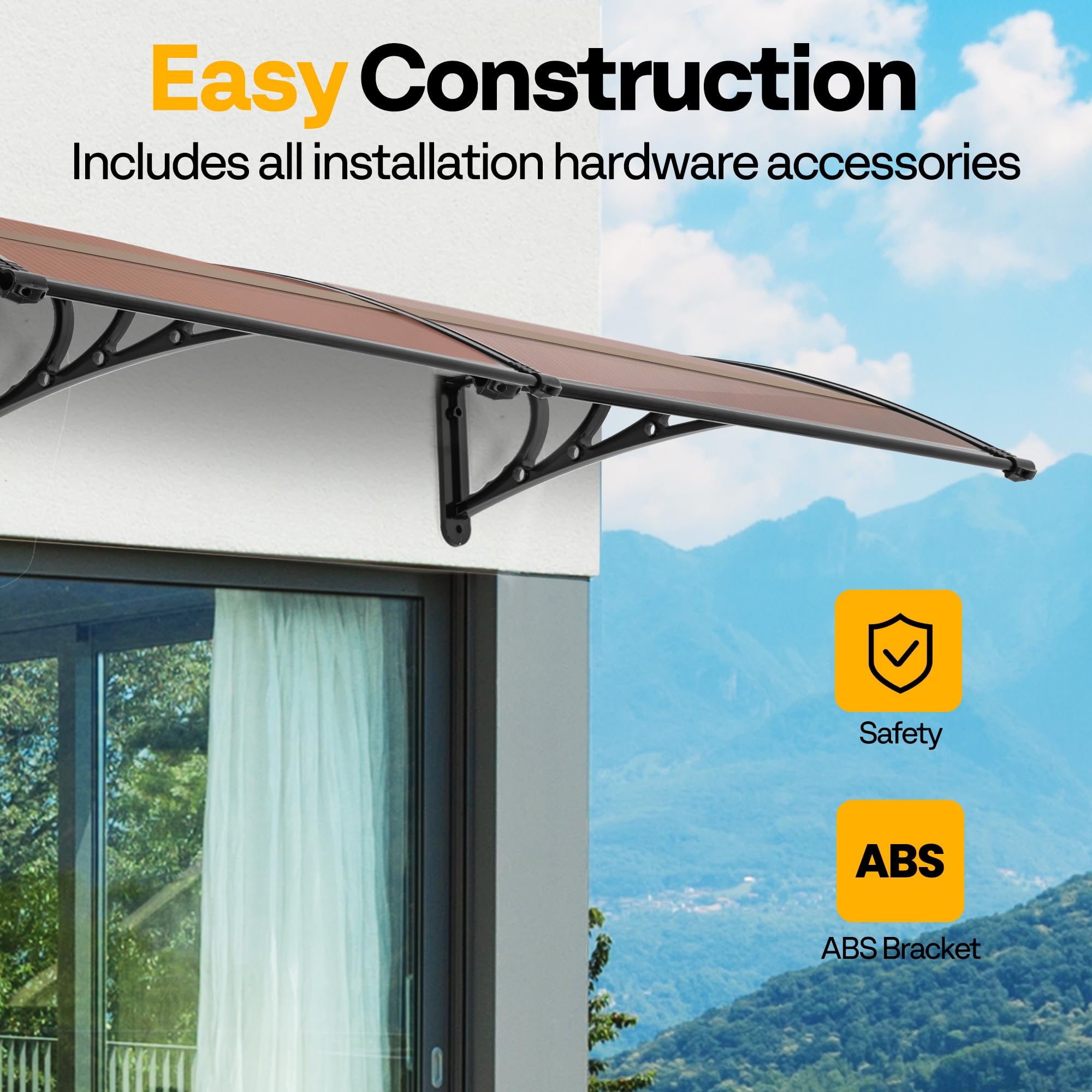 VIVOHOME 200×100cm Polycarbonate Window Door Awning, Brown, 2 pcs