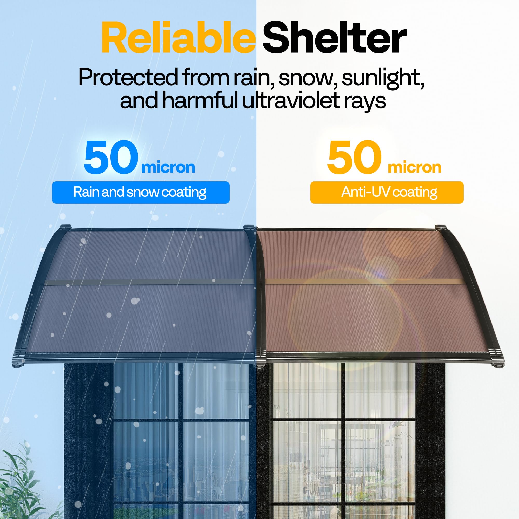 VIVOHOME 200×100cm Polycarbonate Window Door Awning, Brown, 2 pcs
