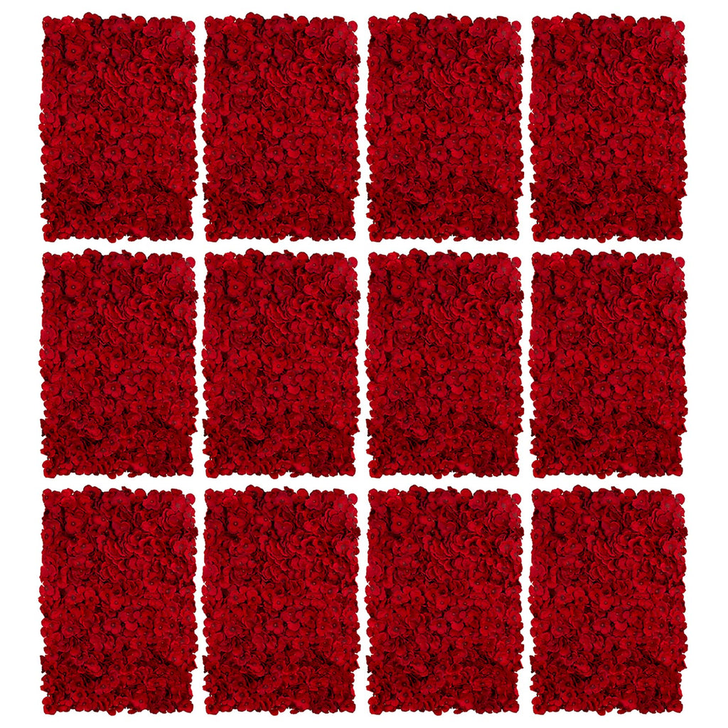 BLOSMON Red Hydrangea Flower Wall Panels Backdrop for Decor, 12 Pcs
