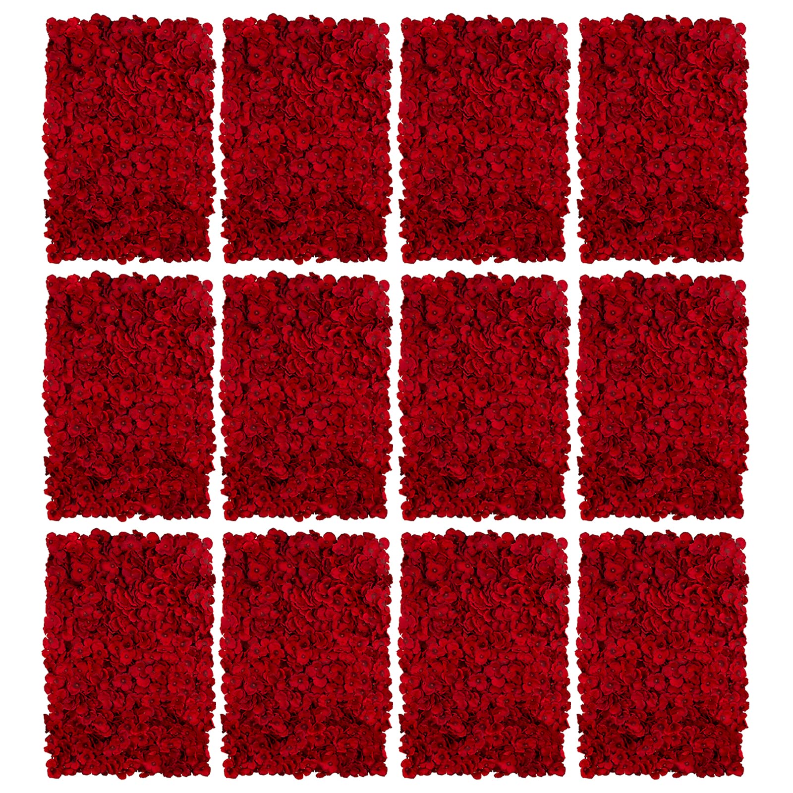 BLOSMON Red Hydrangea Flower Wall Panels Backdrop for Decor, 12 Pcs