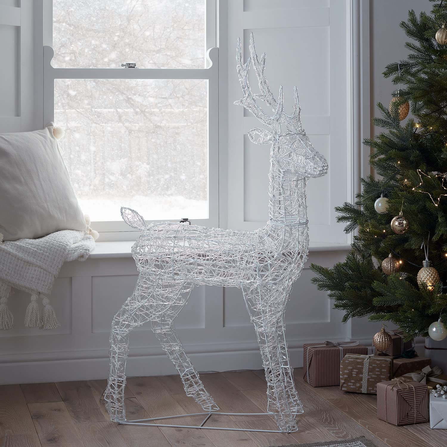 Lights4fun Christmas Outdoor LED Reindeer Stag Light Up Acrylic Figure Garden Display Decoration with 240 White LEDs Plug In Mains with Timer 1.2m