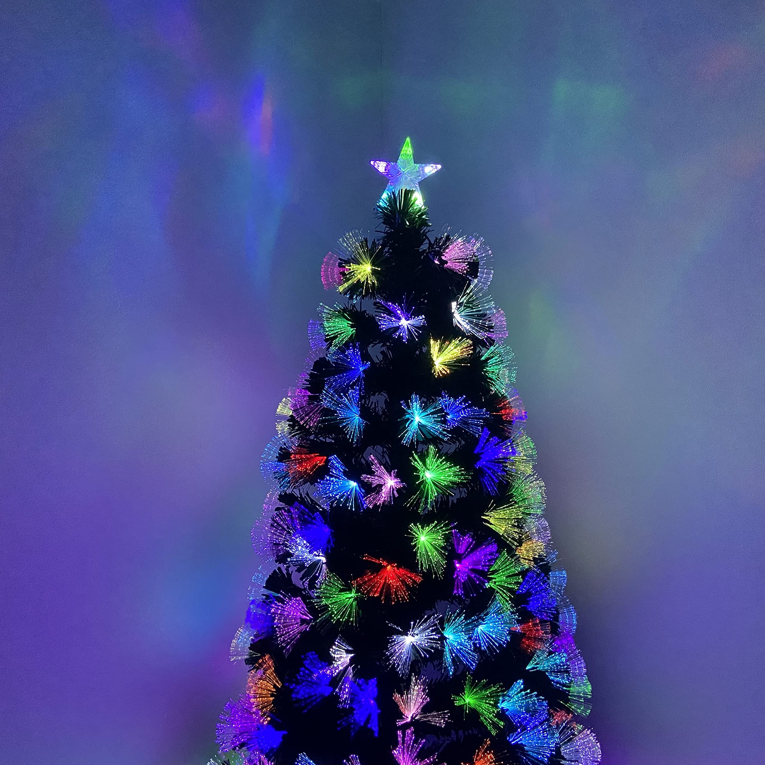 Asinse 7ft Fiber Optic Artificial Christmas Tree, LED Pre-Lit Xmas Tree with Topper and Multicolor Flower Lights, Automatic Colour Changing Tree, Holiday Home Xmas Decoration (7FT/210CM, Type 2)