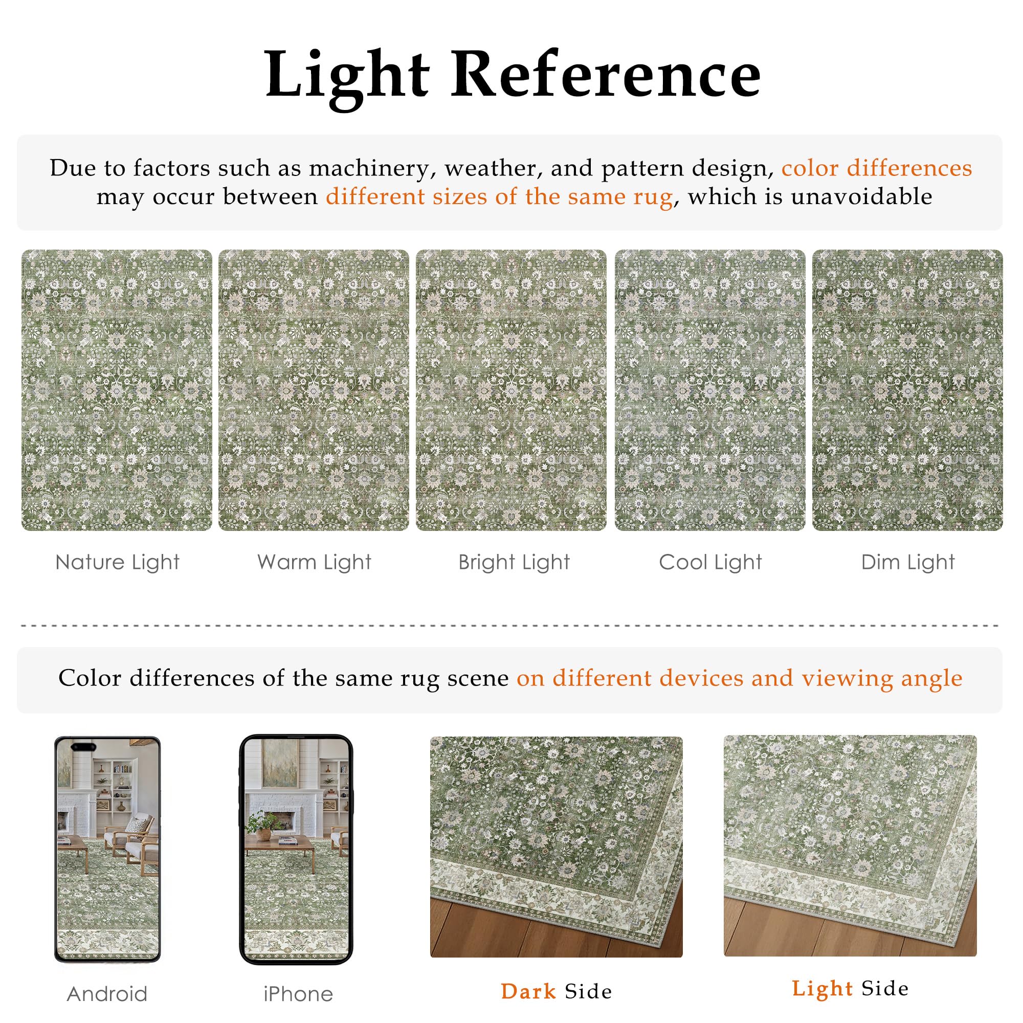 PureCozy Green Washable Rugs Living Room 240x300cm Large Vintage Carpet