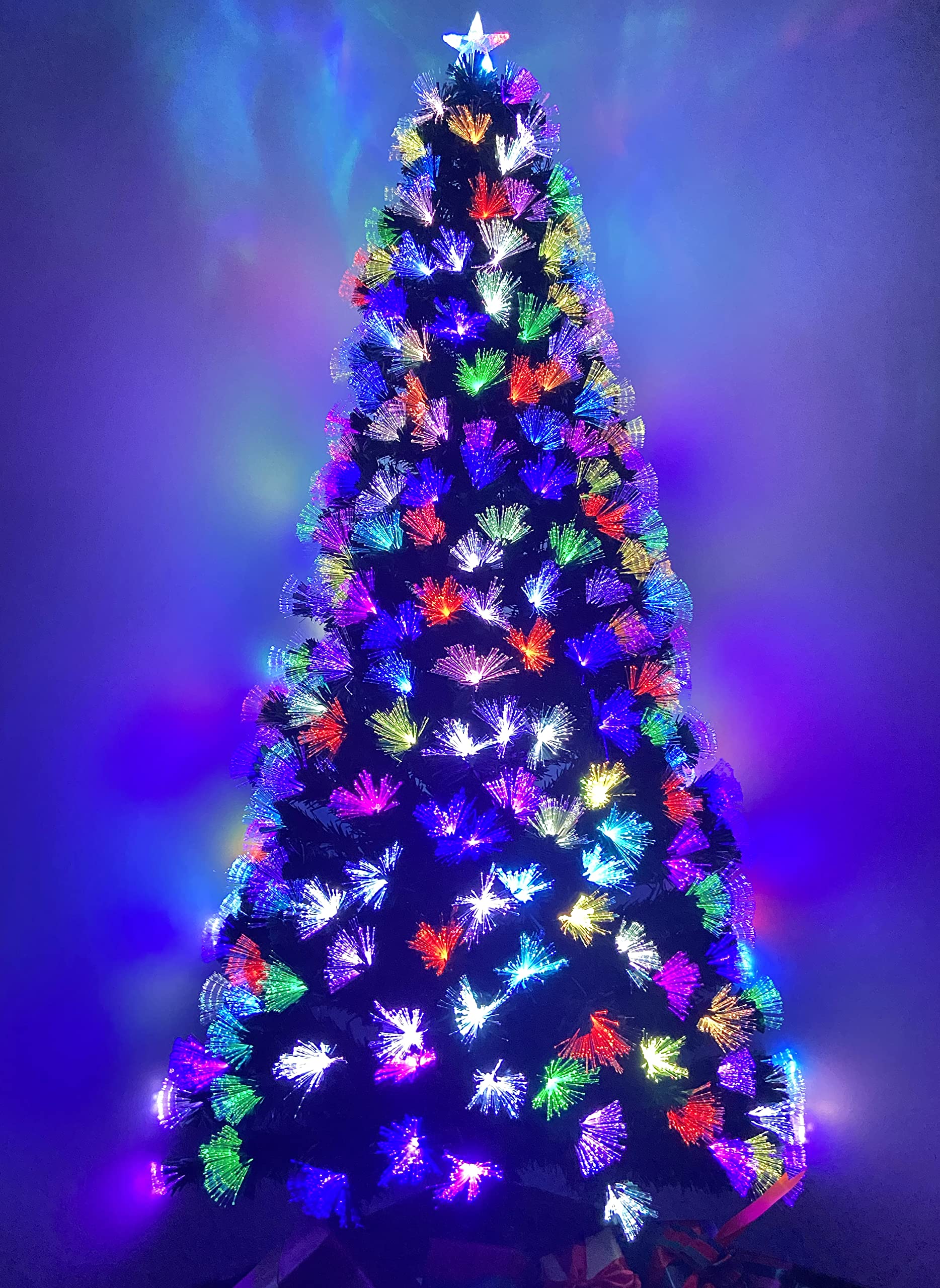 Asinse 7ft Fiber Optic Artificial Christmas Tree, LED Pre-Lit Xmas Tree with Topper and Multicolor Flower Lights, Automatic Colour Changing Tree, Holiday Home Xmas Decoration (7FT/210CM, Type 2)