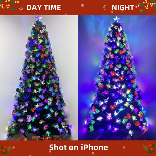 Asinse 7ft Fiber Optic Artificial Christmas Tree, LED Pre-Lit Xmas Tree with Topper and Multicolor Flower Lights, Automatic Colour Changing Tree, Holiday Home Xmas Decoration (7FT/210CM, Type 2)