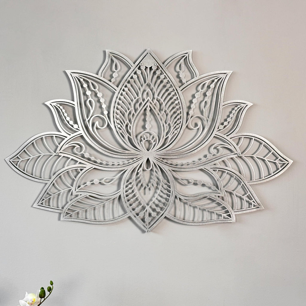 iwa concept 3D Mandala Metal Wall Decor | Lotus Flower Decoration for Homes | Bedroom Metal Wall Art | Office Decor | Living Room Decor | New Year Gift | (36" x 23" | 91 x 59 cm, Silver)