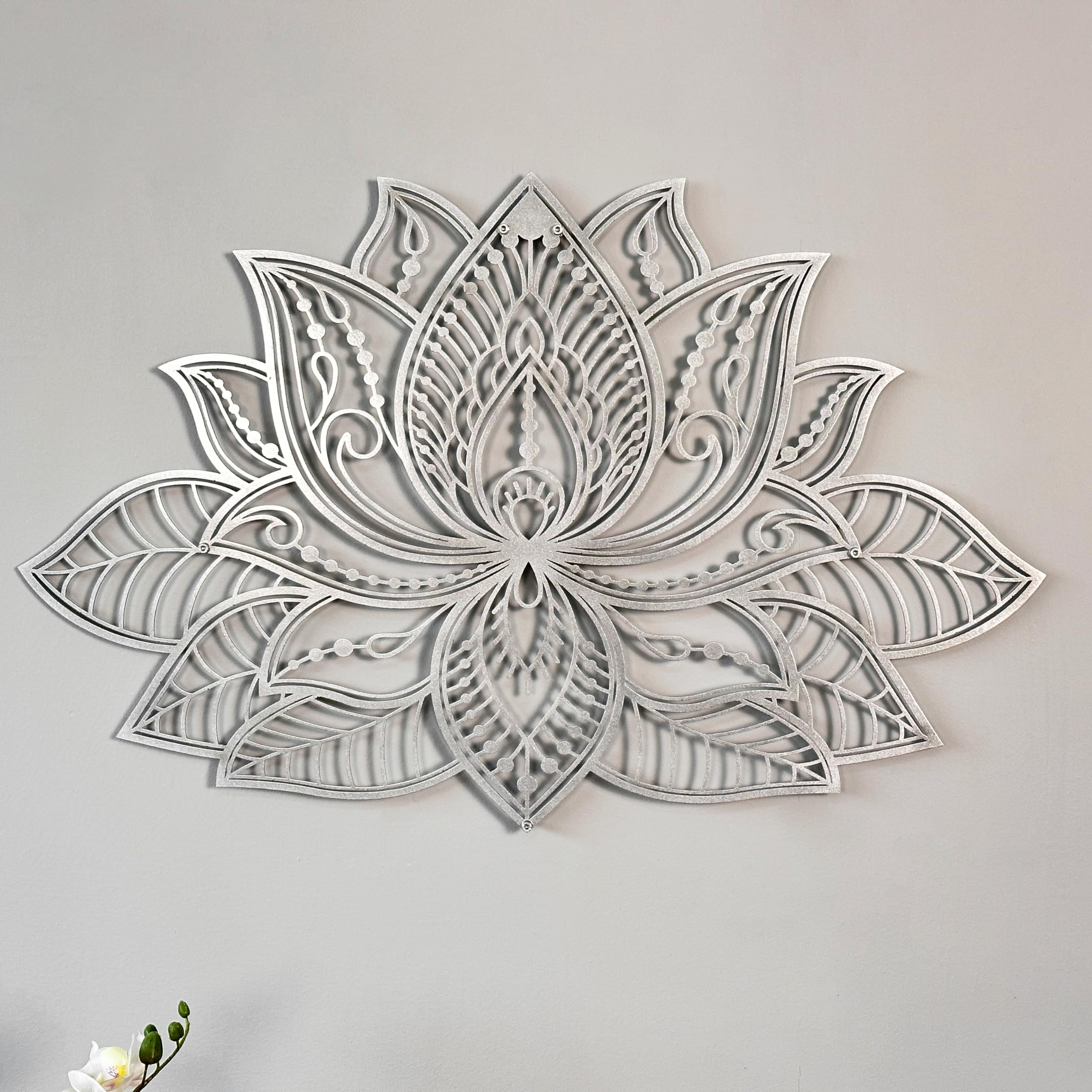 iwa concept 3D Mandala Metal Wall Decor | Lotus Flower Decoration for Homes | Bedroom Metal Wall Art | Office Decor | Living Room Decor | New Year Gift | (36" x 23" | 91 x 59 cm, Silver)