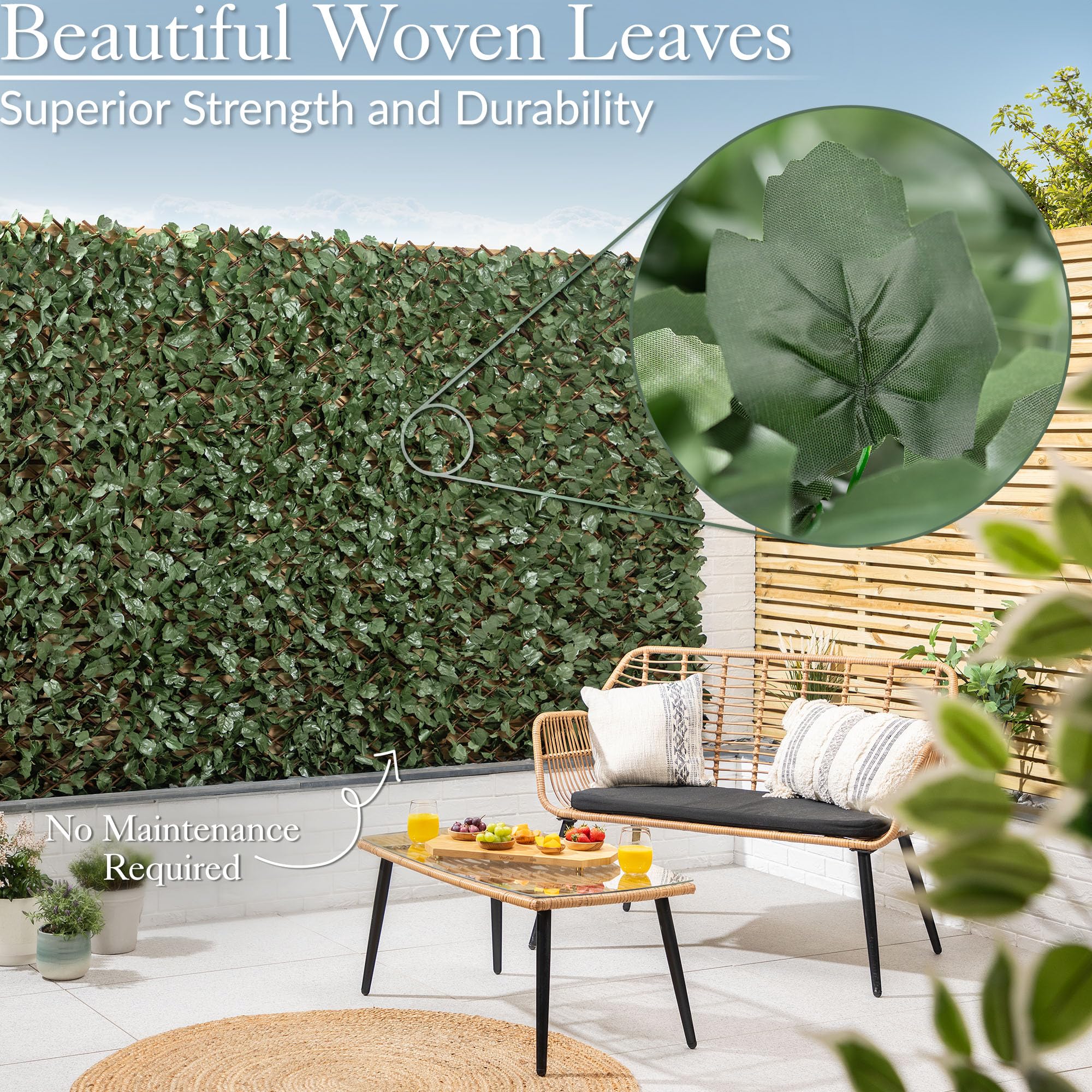 CHRISTOW Expanding Artificial Trellis, Ivy Leaf Hedge, 1m x 1–2m, 8 Pack