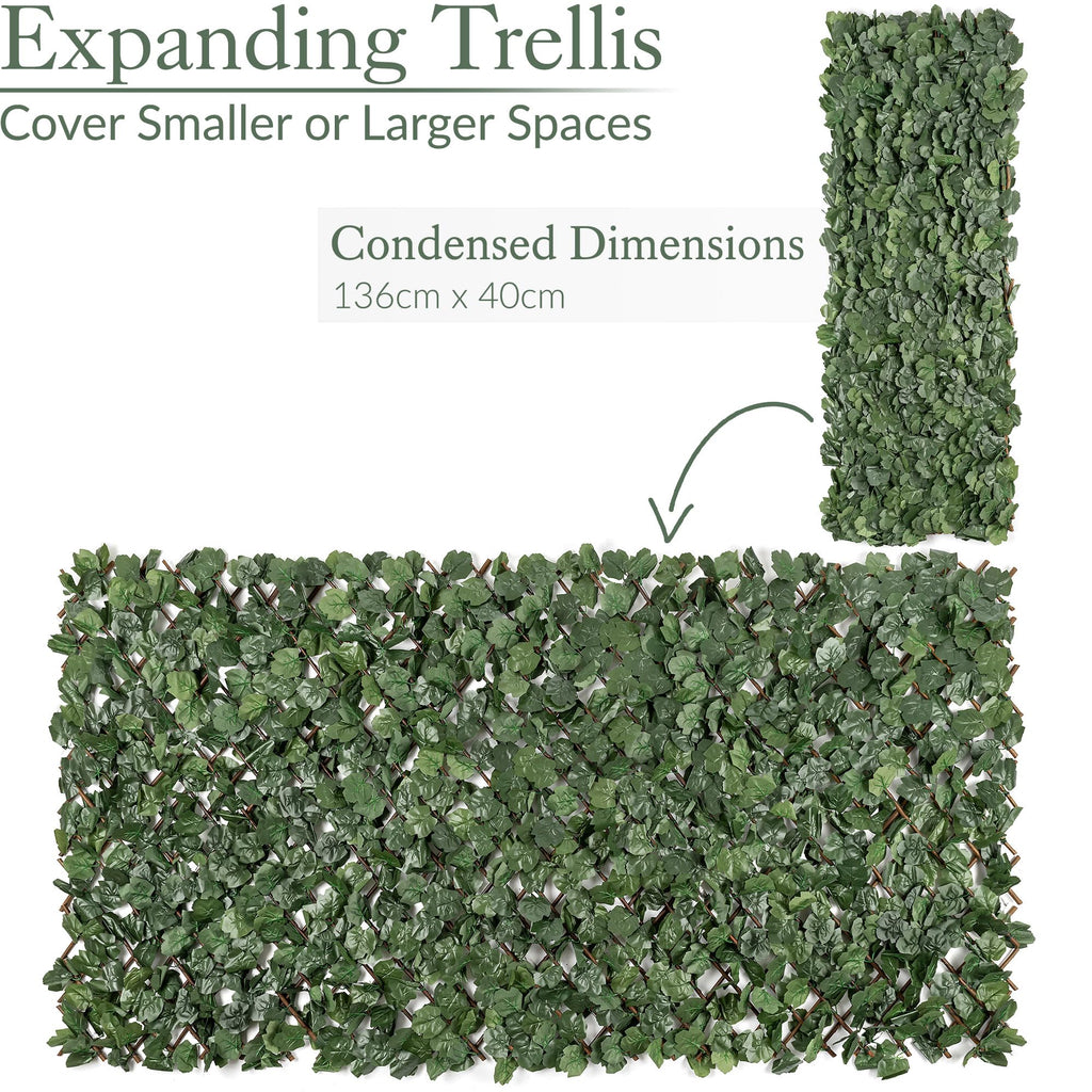 CHRISTOW Expanding Artificial Trellis, Ivy Leaf Hedge, 1m x 1–2m, 8 Pack
