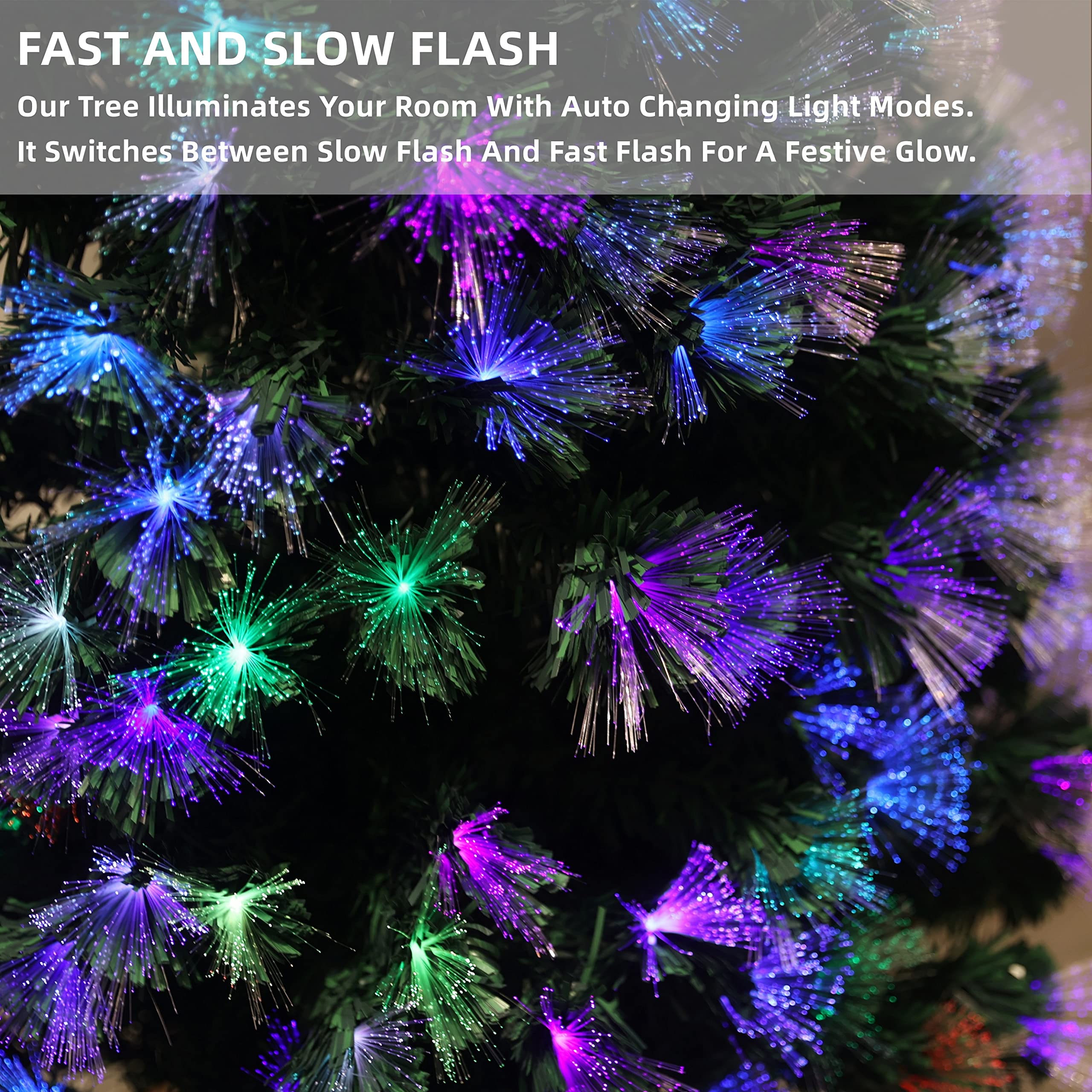 Asinse 7ft Fiber Optic Artificial Christmas Tree, LED Pre-Lit Xmas Tree with Topper and Multicolor Flower Lights, Automatic Colour Changing Tree, Holiday Home Xmas Decoration (7FT/210CM, Type 2)